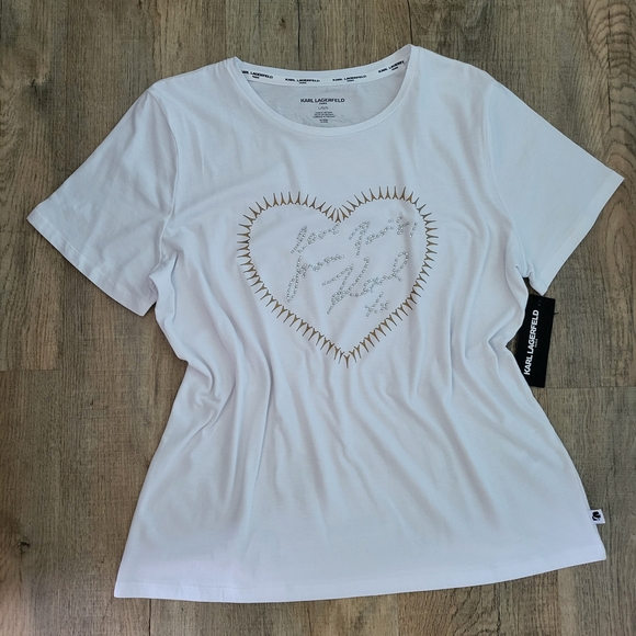 Karl Lagerfeld White Heart Embellished Women's Top - Picture 1 of 5